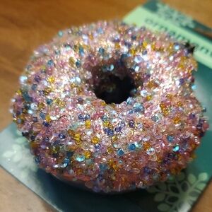 NWT Multicolor Glitter And Beaded Bitten Donut Plastic Ornament